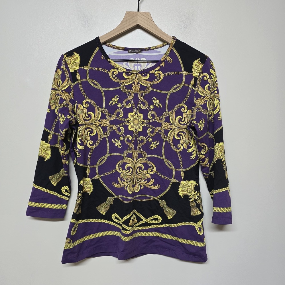 J. Mclaughlin Purple Catalina Knit‎ Baroque Top Sz M Equestrian Stretch